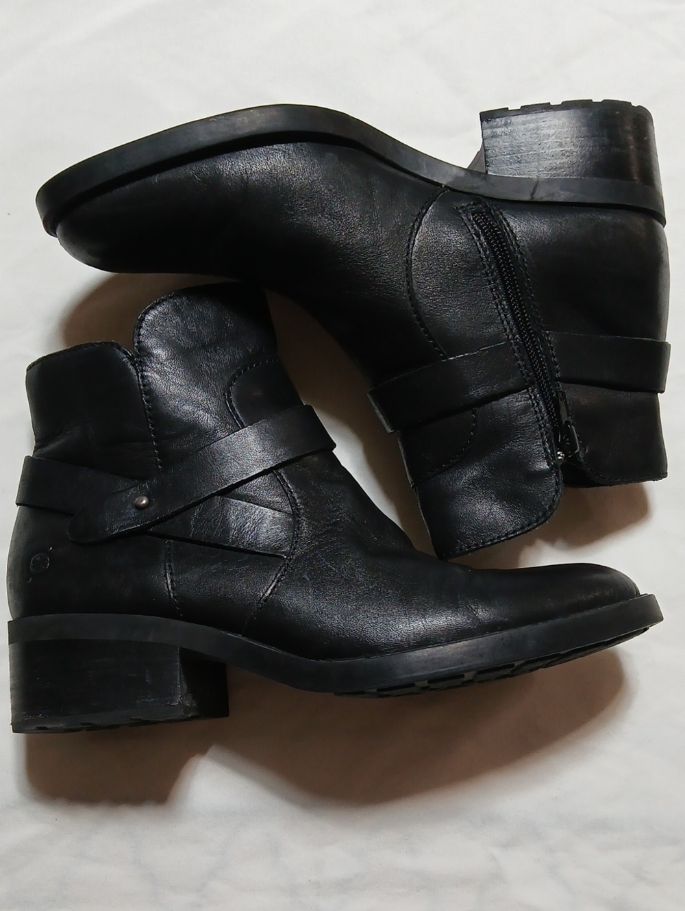 Born Black Leather Ankle Booties with Strap Detail Size 8.5 M